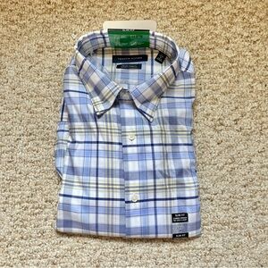 Tommy Hilfiger THFlex Supima Slim Fit Button Down Shirt Blue Yellow Plaid